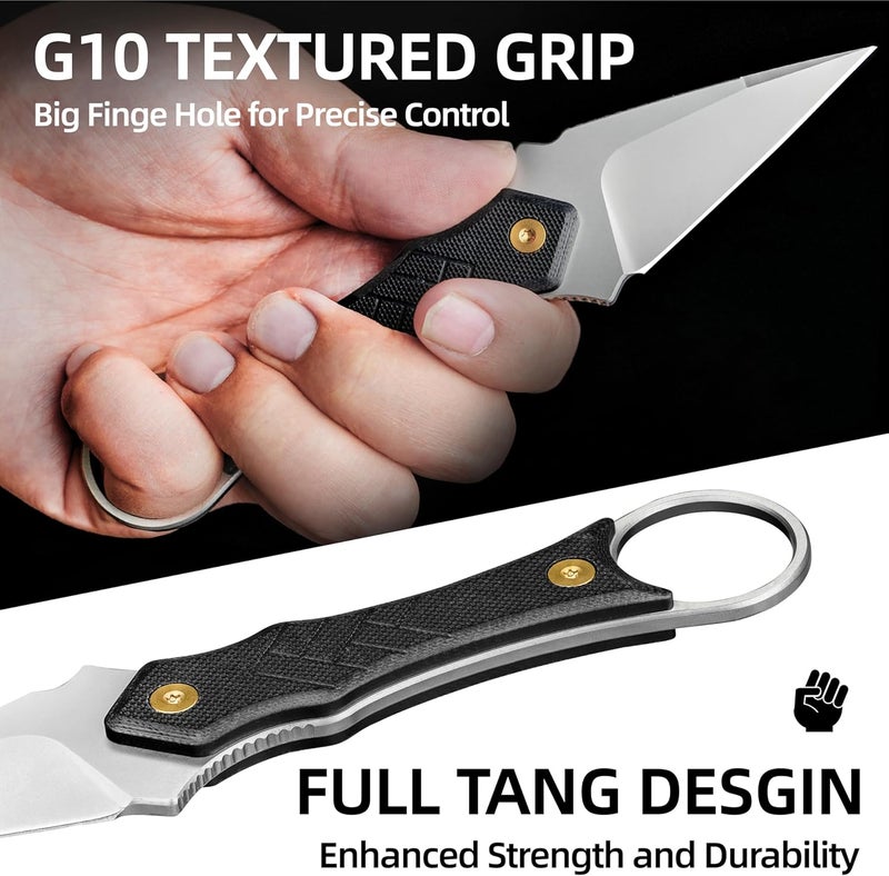 LOTHAR PORCUPINE Small Fixed Blade Knife, 2.46" 14C28N EDC Neck Knife with G10 Handle and Kydex Sheath, Necklace Horizontal Carry Knives, Survival Knives Gifts for Men Women - Image 3